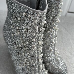 Jessica Simpson silver glitter pearl ankle boots